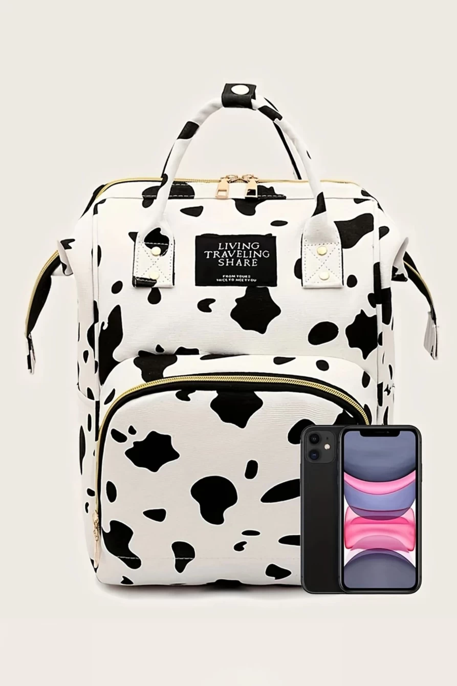Shewin Women's Bright White Animal Print Canvas Backpack with Multiple Pockets