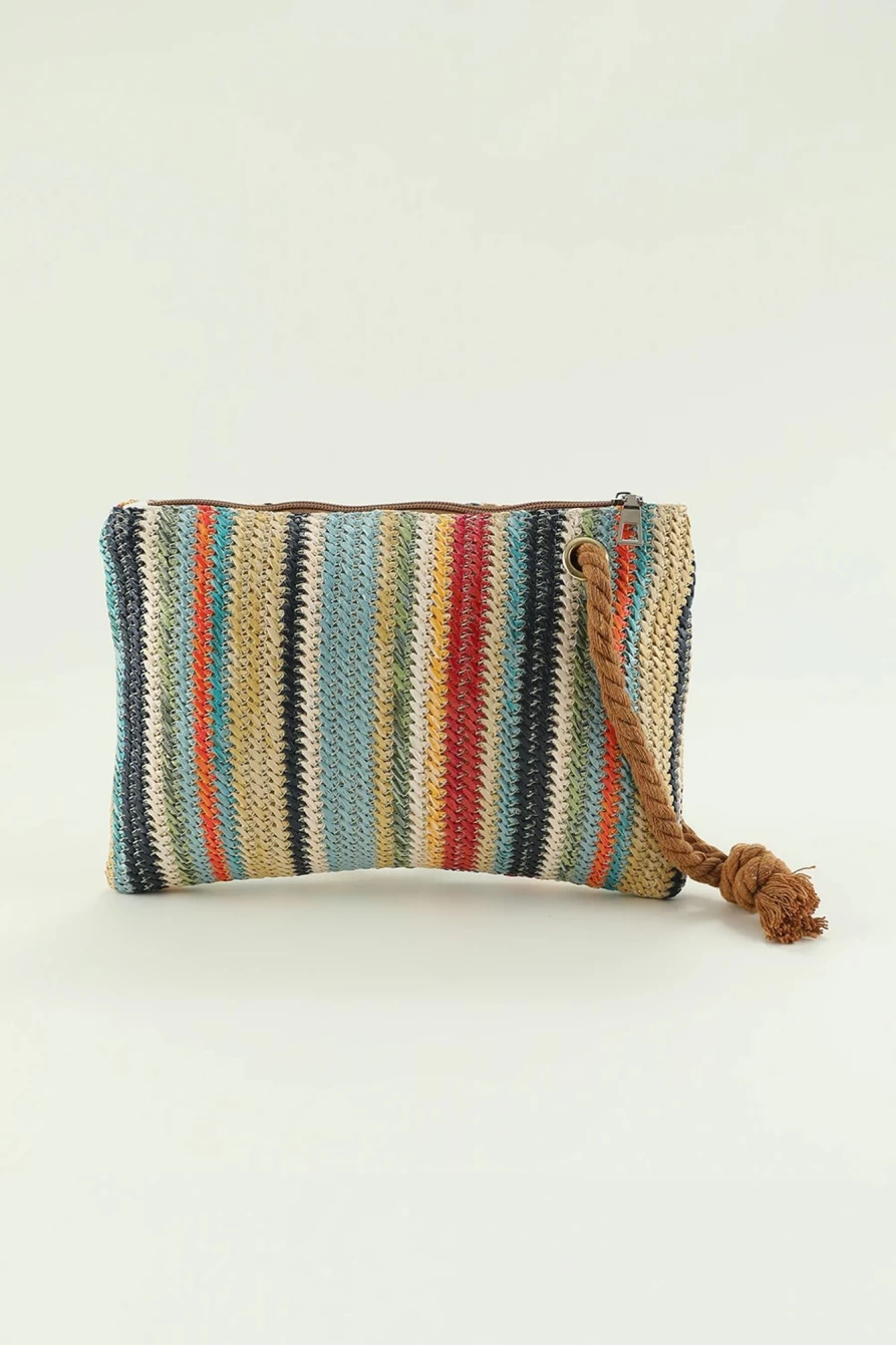 "Shewin Women's Multicolor Colorblock Woven Straw Bag with Zipper"