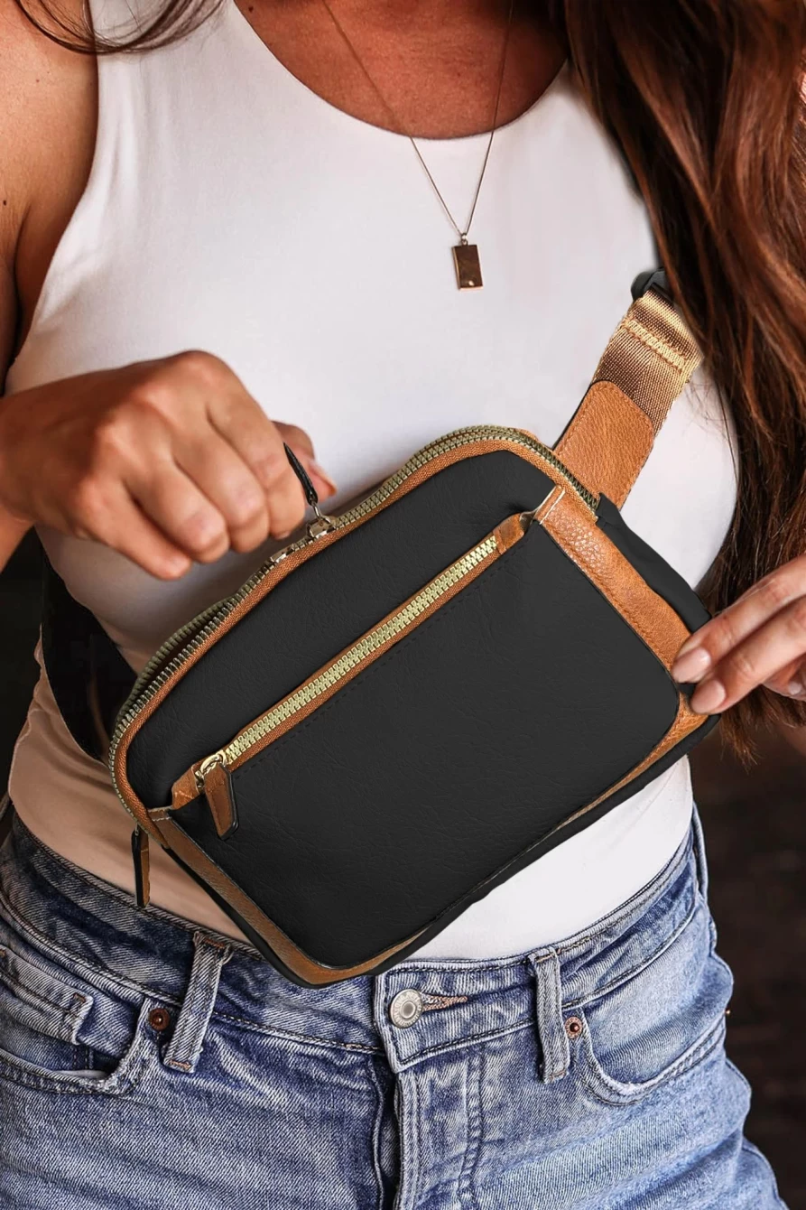 Shewin Women's Black Mini Crossbody Bag with Adjustable Strap - PU Leather Handbag