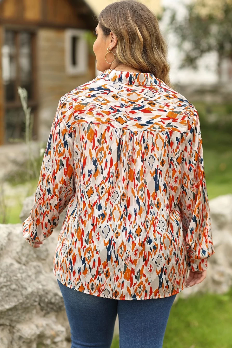 "Shewin Women's Boho Abstract Print Plus Size Shirt in Multicolour"