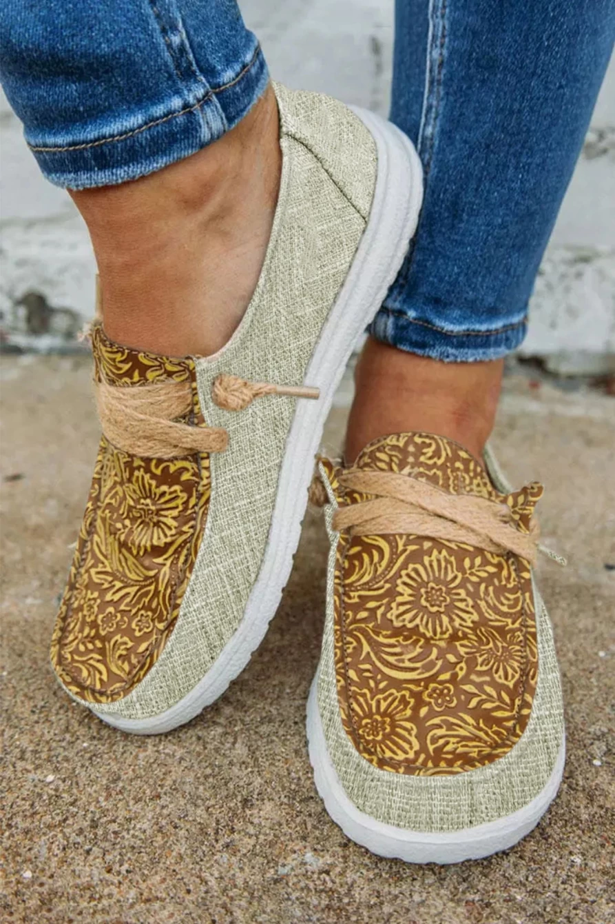 Shewin Women's Chestnut Pattern Patchwork Slip-On Shoes