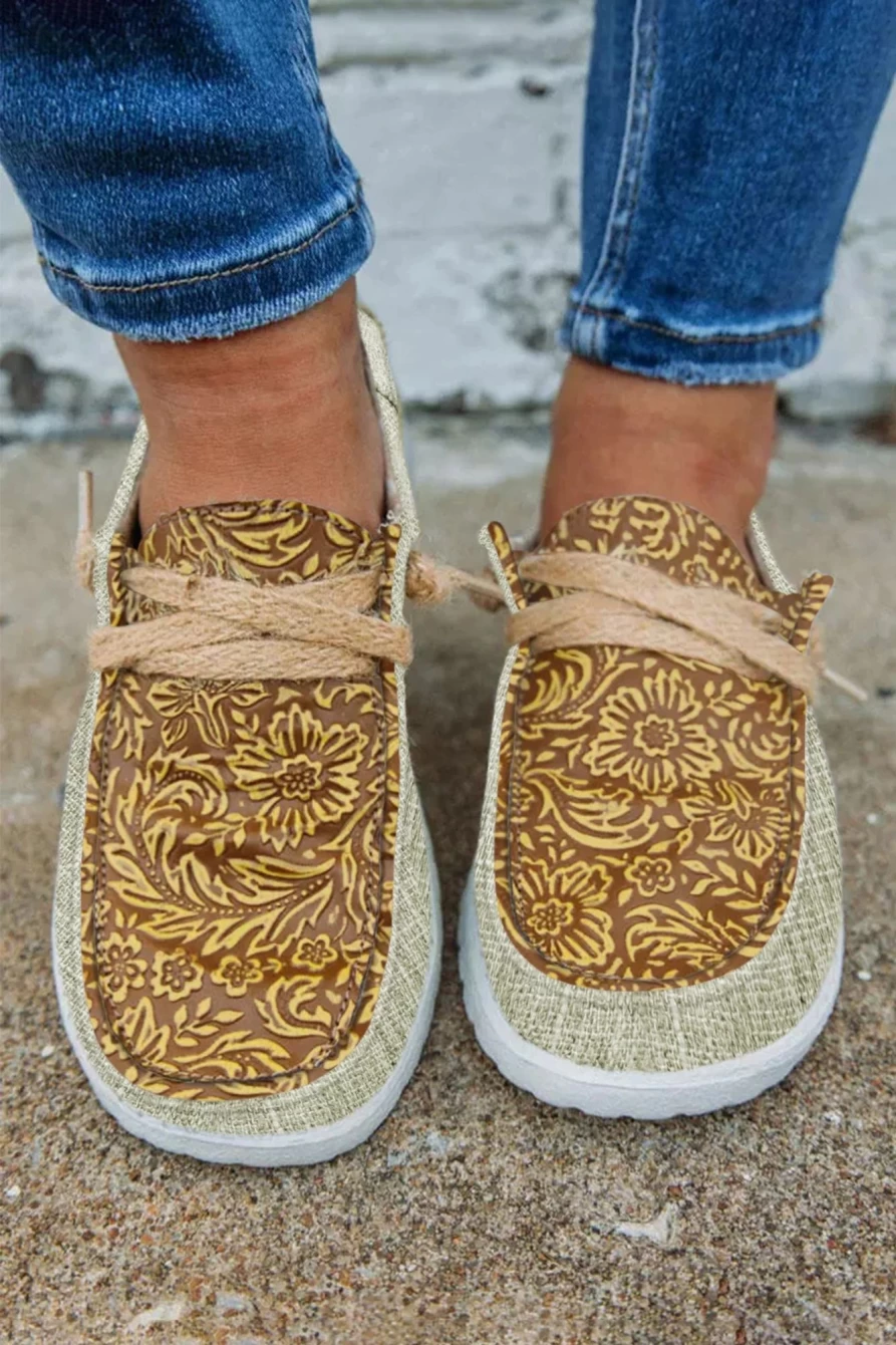 Shewin Women's Chestnut Pattern Patchwork Slip-On Shoes