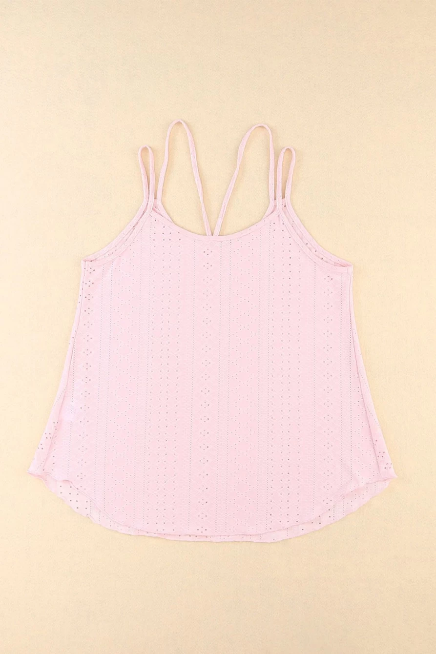 Shewin Women's Pink Eyelet Strappy Scoop Neck Tank Top