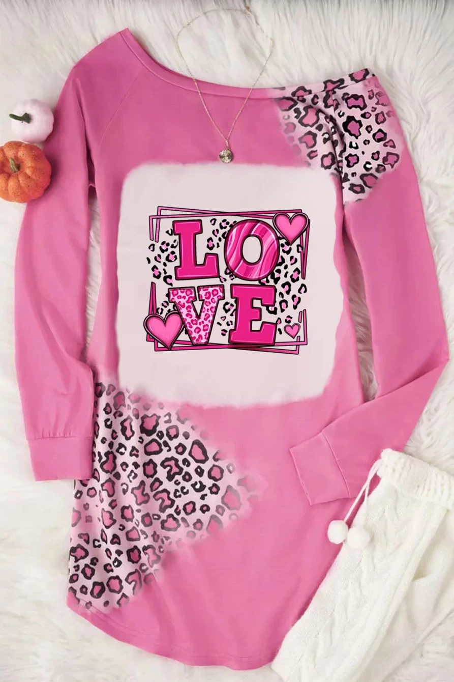 Shewin Women's Bonbon One Shoulder Leopard Print Valentine Love Letter Dress