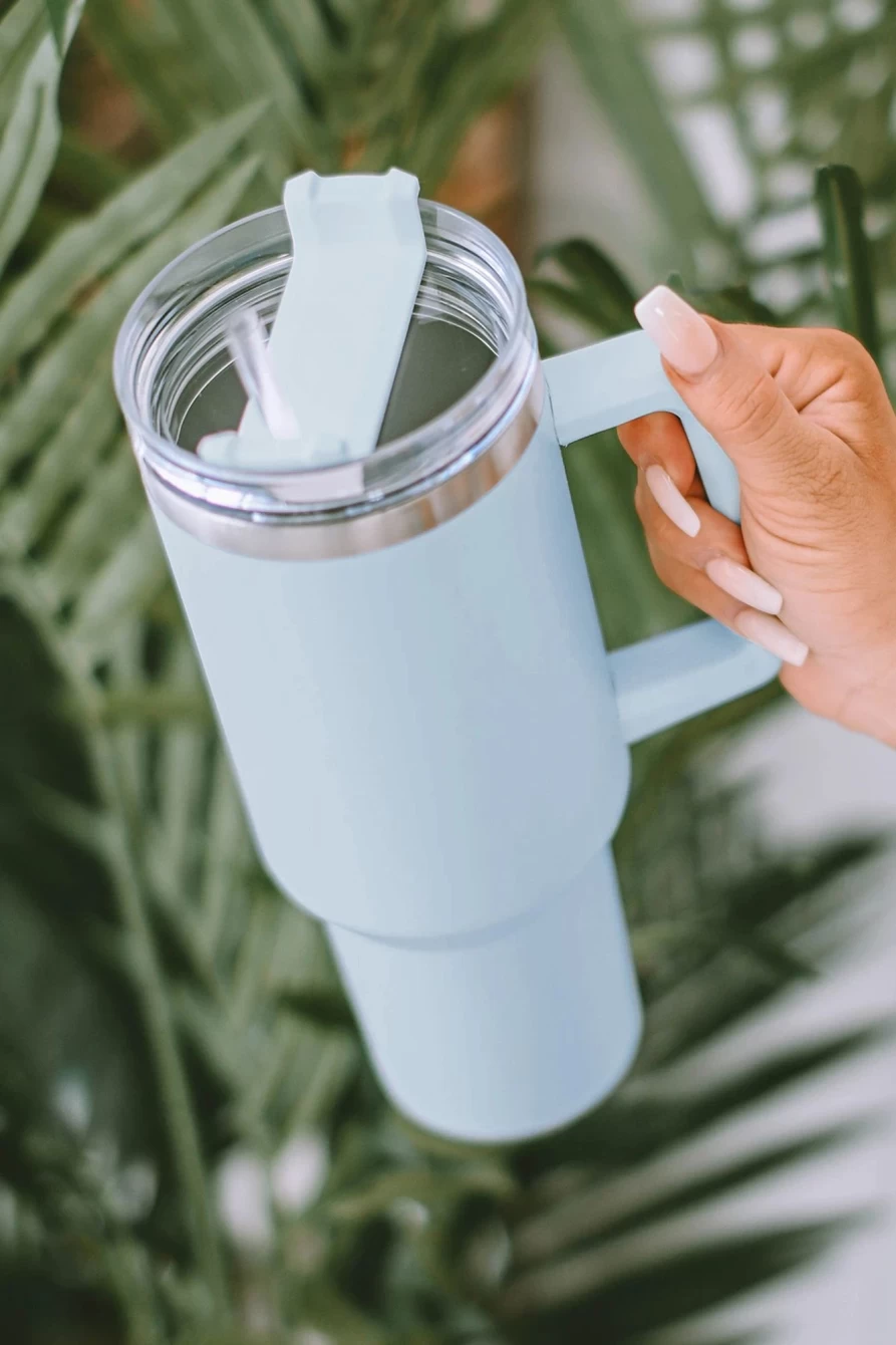 "Shewin Sky Blue 304 Stainless Steel Double Wall Insulated Tumbler Mug with Straw for Women"
