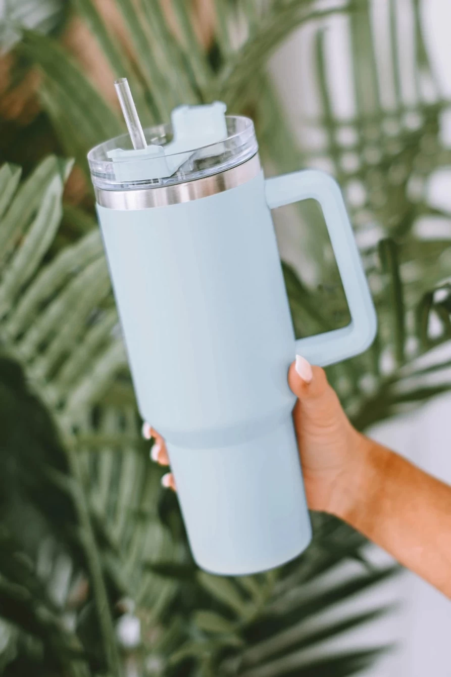 "Shewin Sky Blue 304 Stainless Steel Double Wall Insulated Tumbler Mug with Straw for Women"