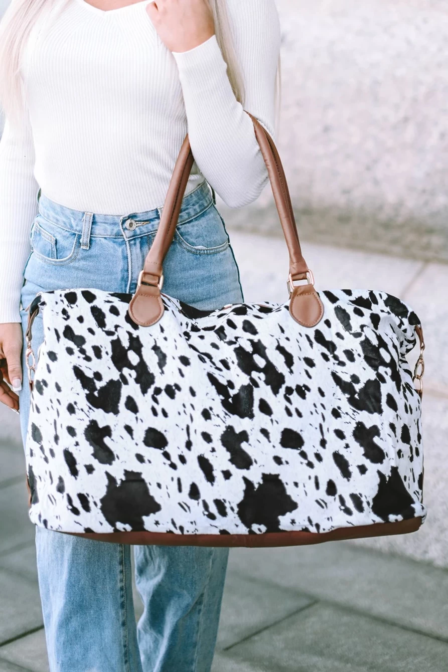 Shewin Women's White Leather Tote Bag with Animal Print Spots - Stylish Handbag for Women