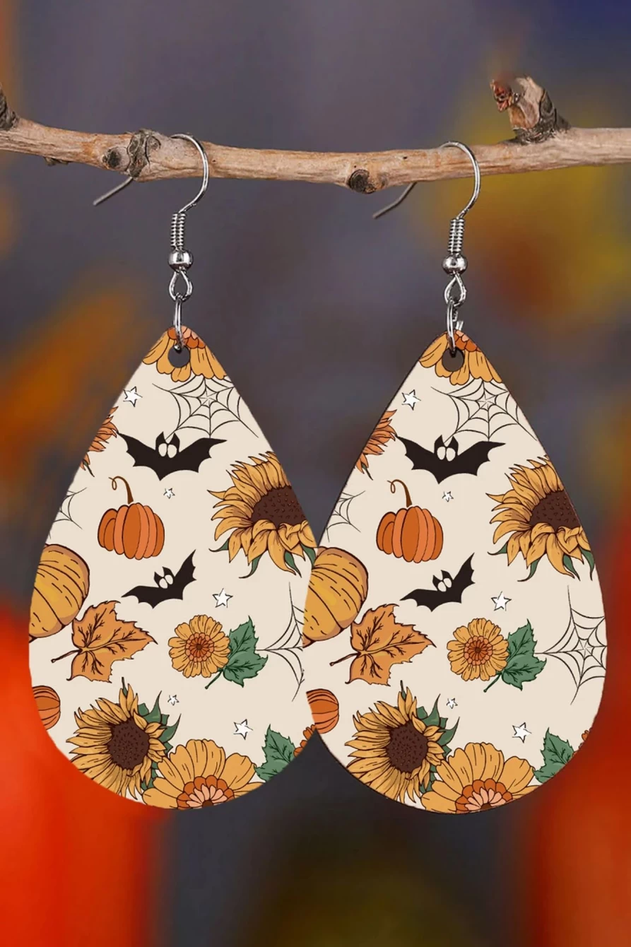 Shewin Beige Hollow Pumpkin Sunflower Bat Hook Earrings for Women Bohemian Halloween Jewelry