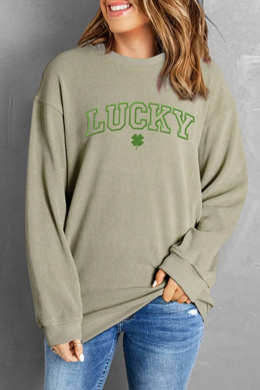 "Shewin Women's Green Lucky Clover Graphic Crewneck Sweatshirt"
