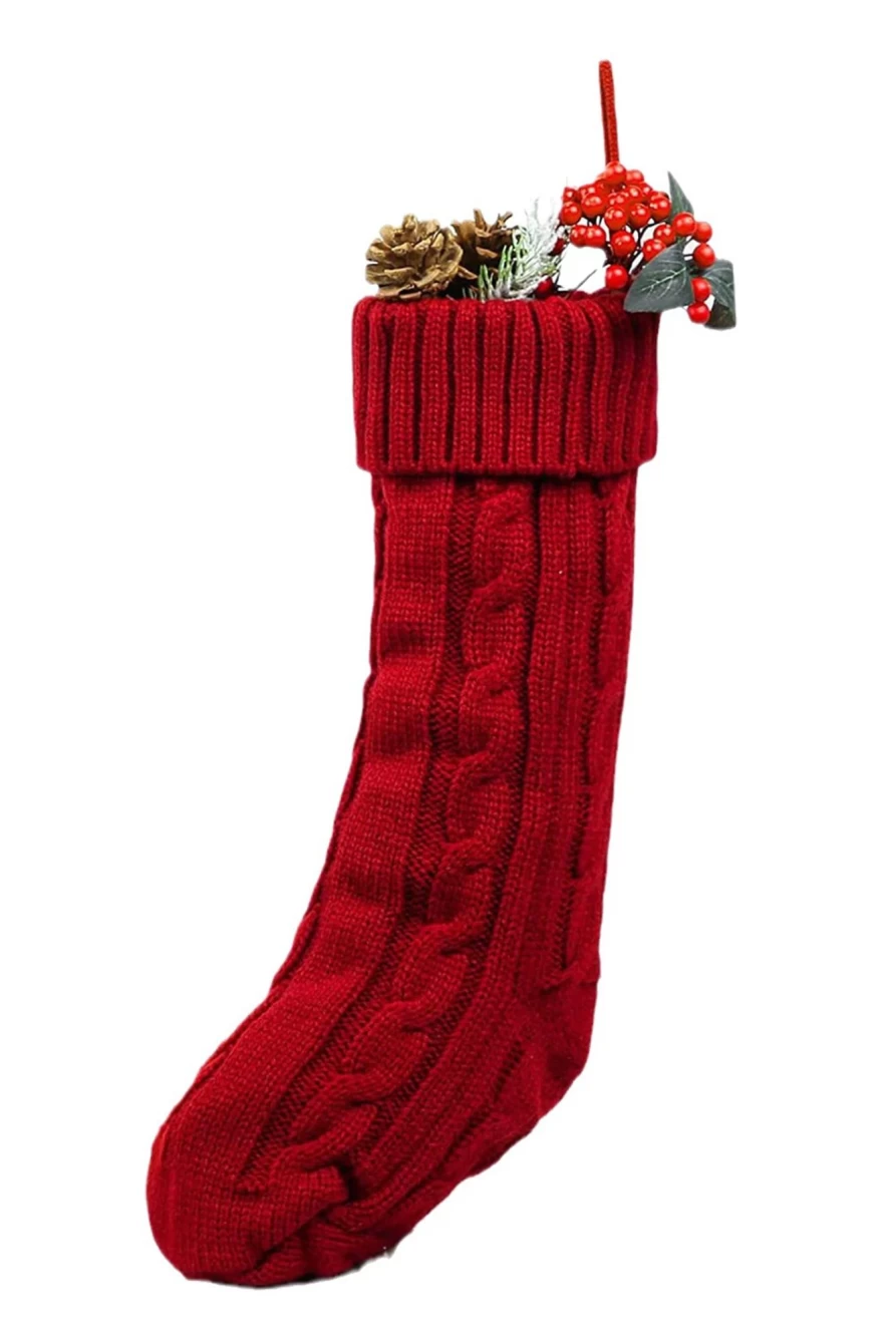 "Shewin Red Dahlia Women's Textured Knit Christmas Stocking Ornament"