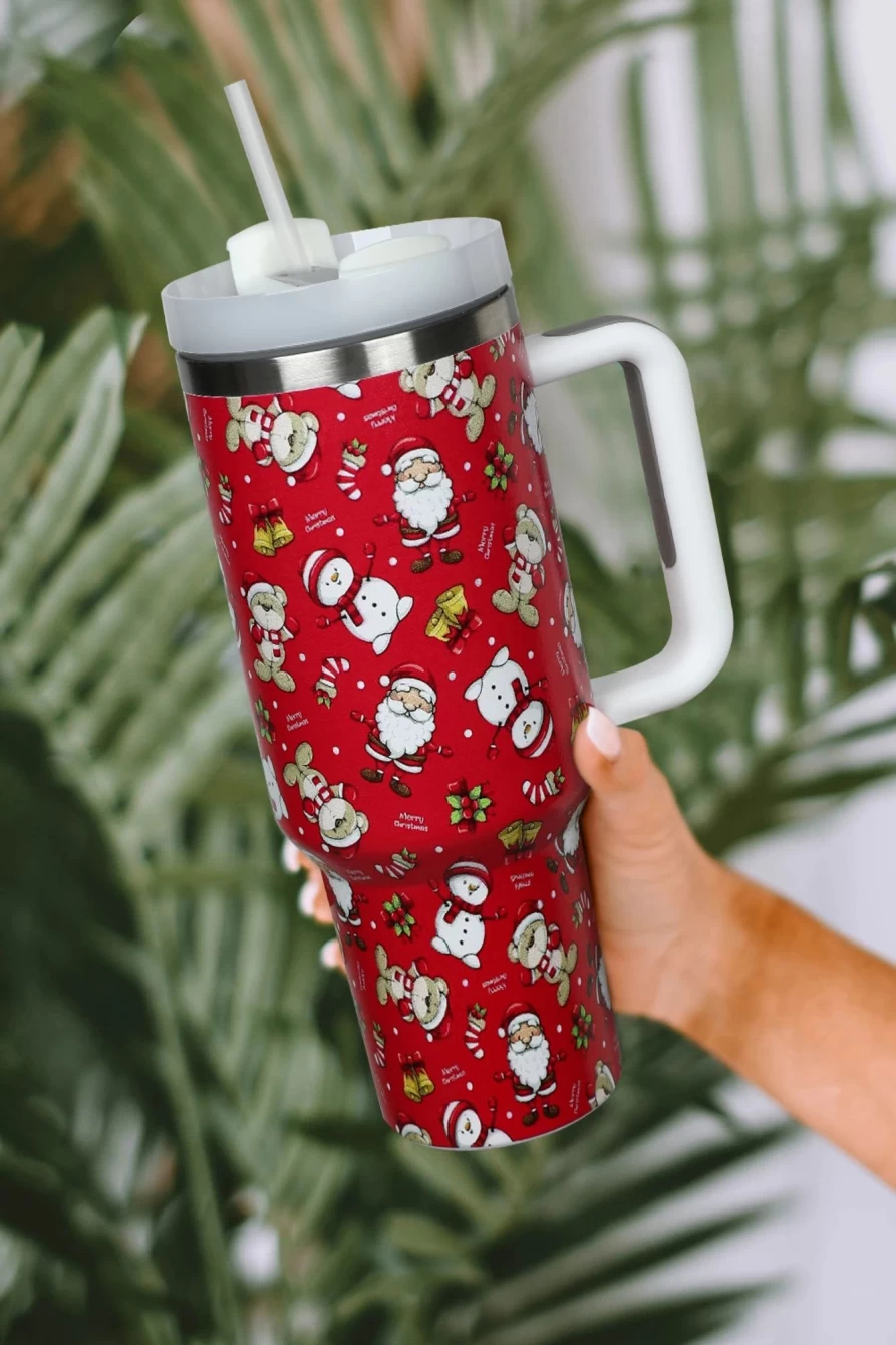 "Shewin Fiery Red Christmas Stainless Steel Tumbler for Women - Holiday Pattern Print Insulated Cup"