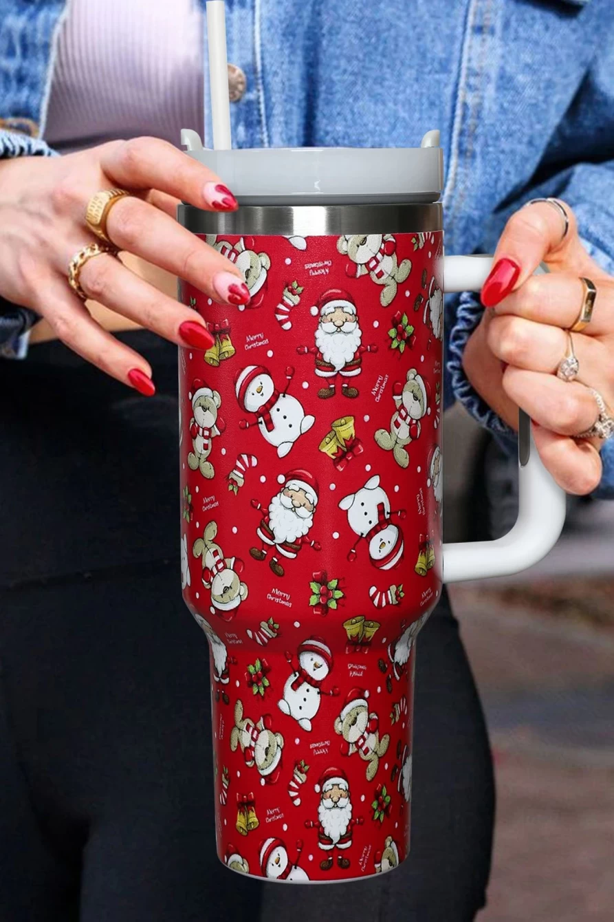 "Shewin Fiery Red Christmas Stainless Steel Tumbler for Women - Holiday Pattern Print Insulated Cup"