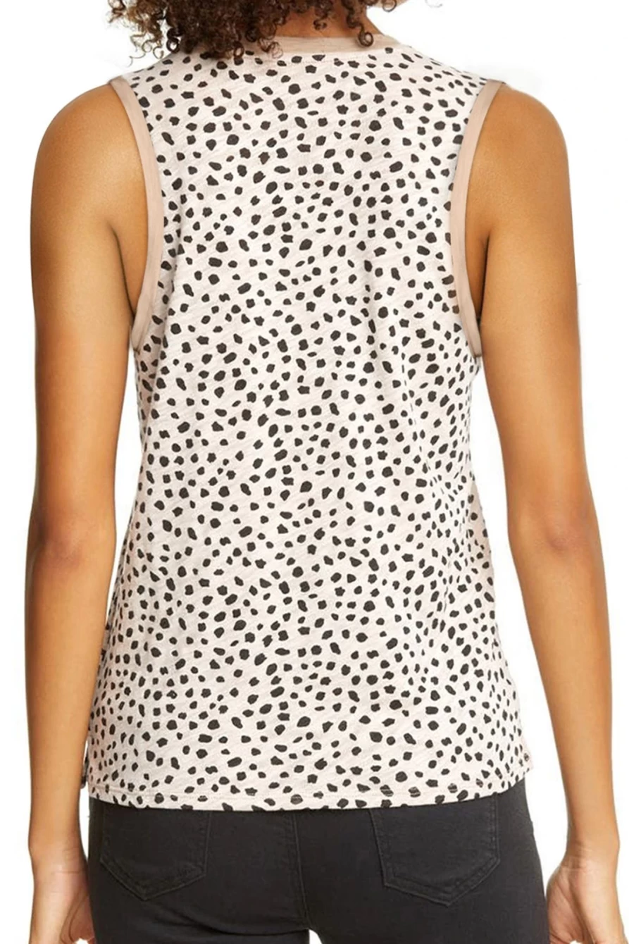 Shewin Women's Leopard Print Contrast Trim Casual Round Neck Tank Top