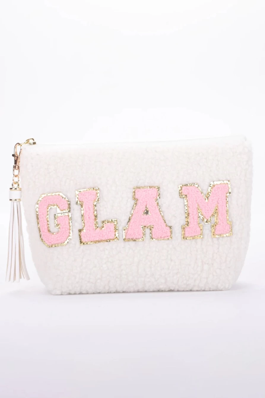 Shewin White Women's Makeup Bag with Calm Letter Pattern and Tassel Zipper