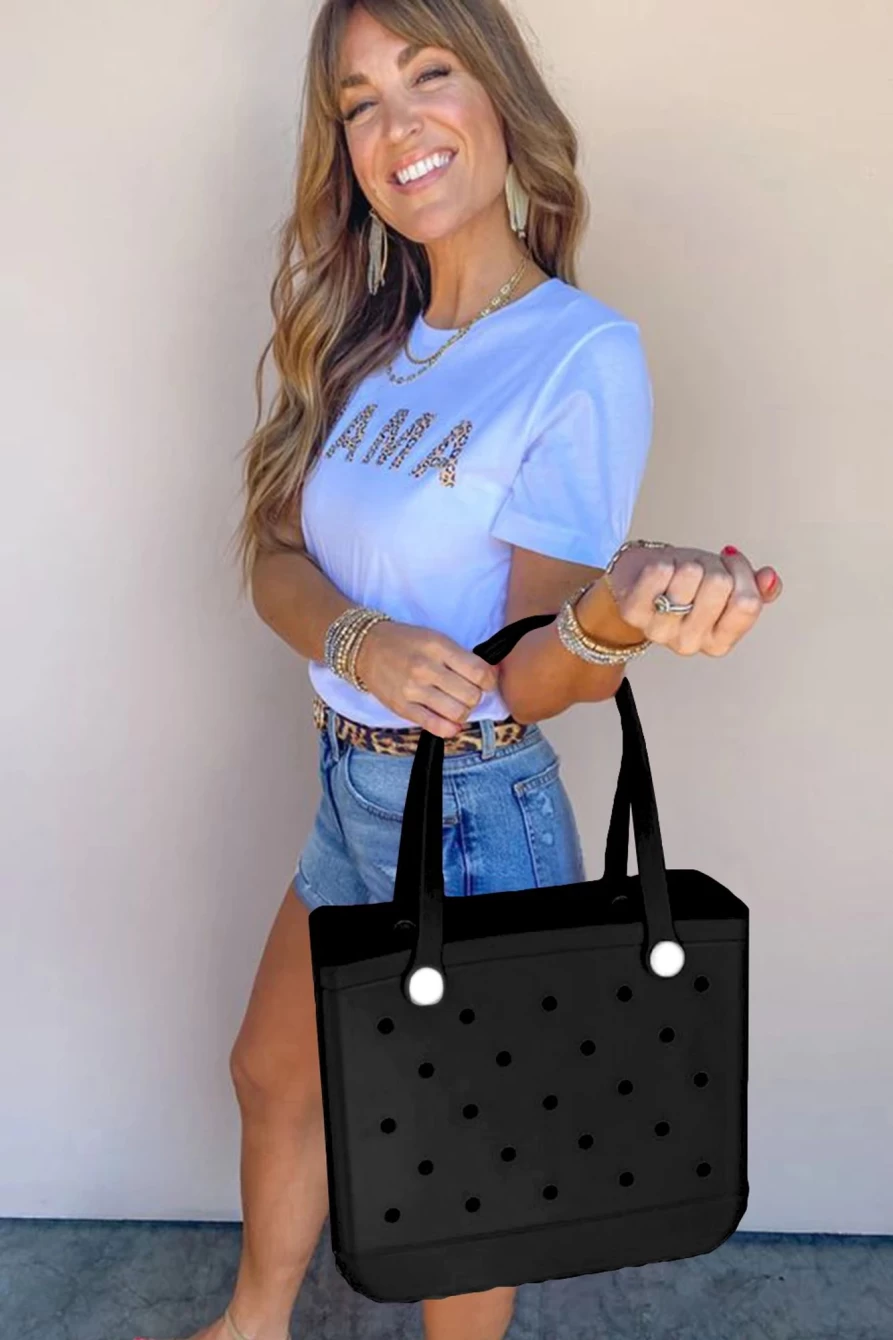 Shewin Women's Black Large Tote Bag 38x13x32cm Simple Eva Cut Out Handbag