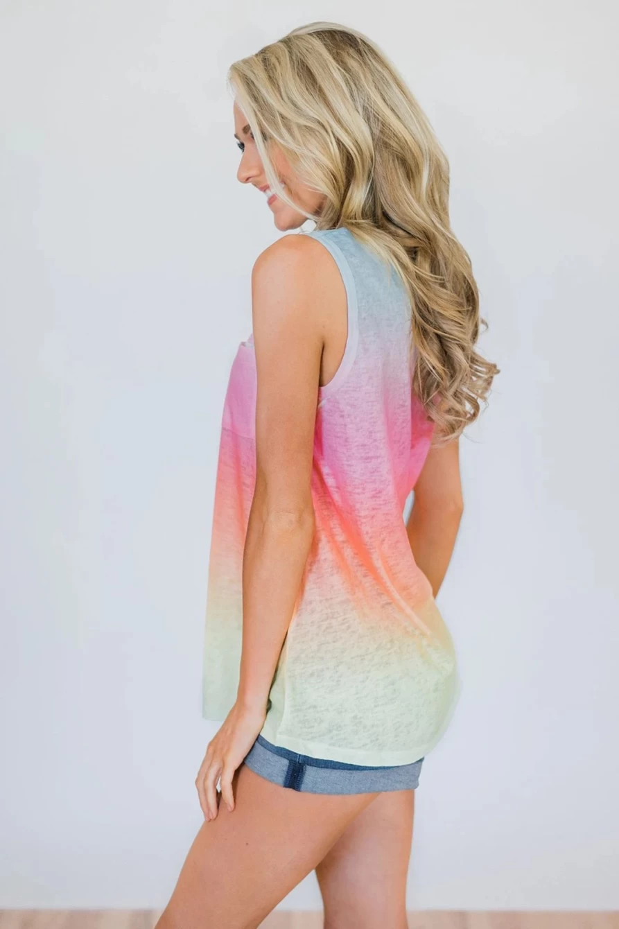 Shewin Women's Multicolor Tie Dye Sleeveless Tank Top with Front Pocket