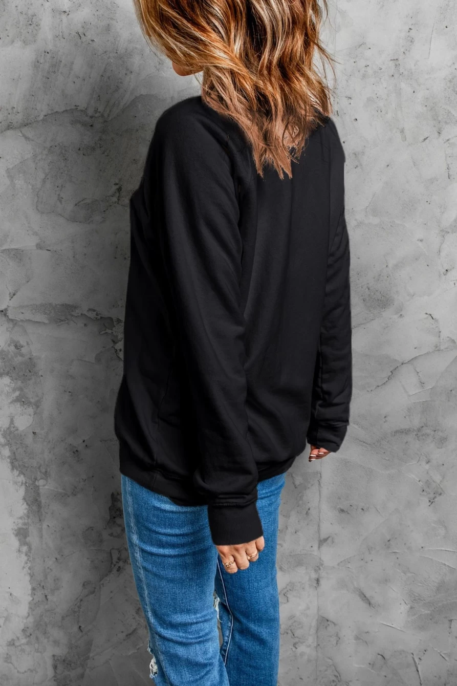 "Women's Black Spooky Ghost Graphic Sweatshirt - Shewin Halloween Pullover"