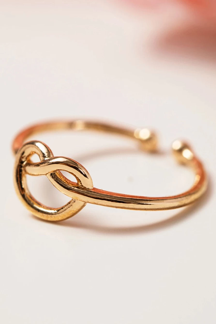 "Shewin Gold Adjustable Heart Knot Ring for Women - Valentine's Day Gift"