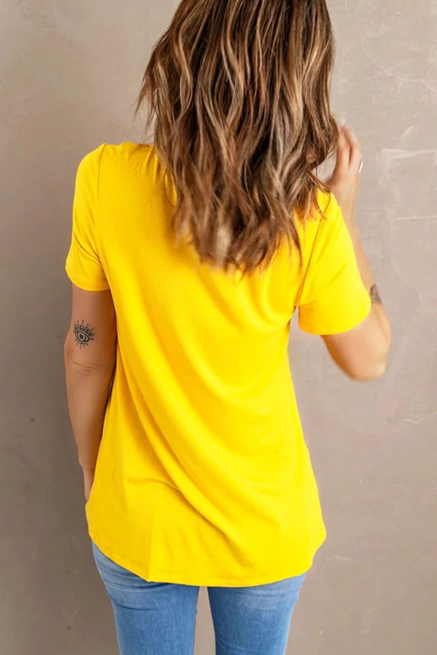 "SheWin Women's Yellow Mamacita Graphic Crew Neck T-Shirt"