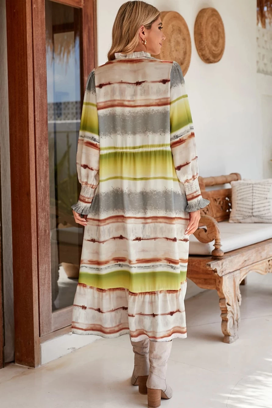 "Shewin Women's Multicolor Tie-Dye Lace Up Long Shirt Dress"