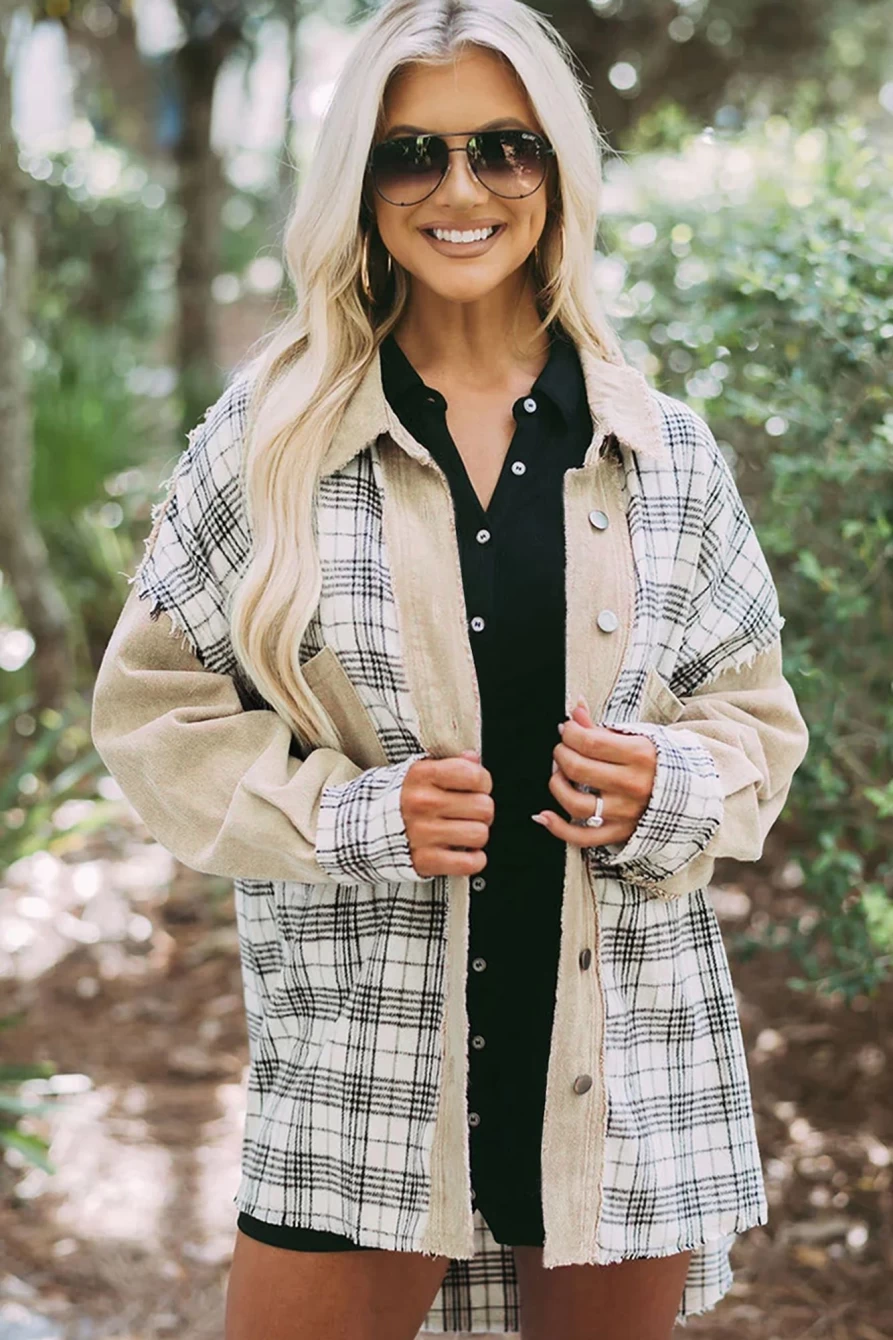 Women's Khaki Denim Shacket by Shewin - Flannel-Lined Casual Button-Up Shirt for Stylish Layering