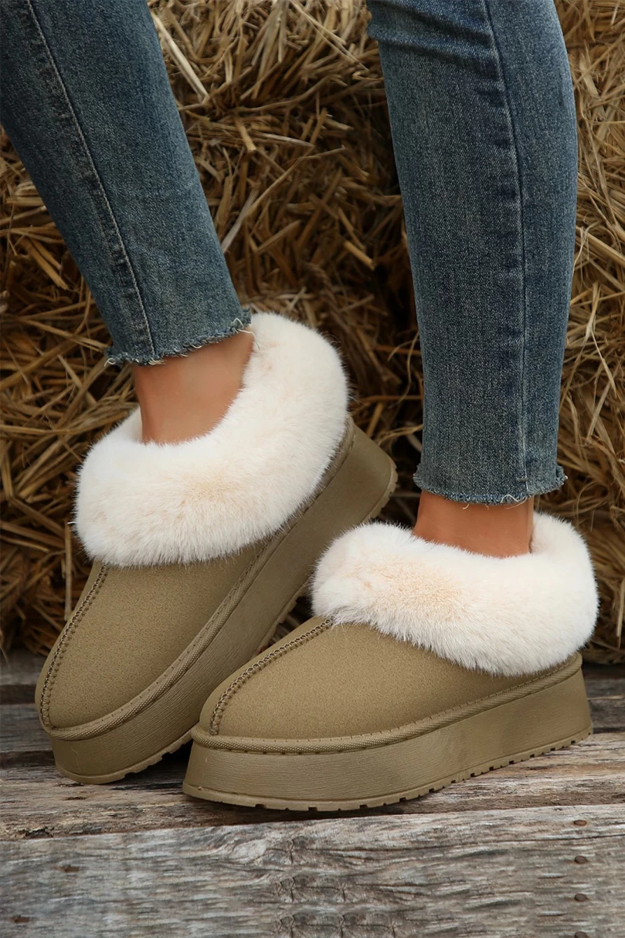 Shewin Women's Sage Plush Suede Trim Snow Boots with Thick Sole for Comfort & Warmth
