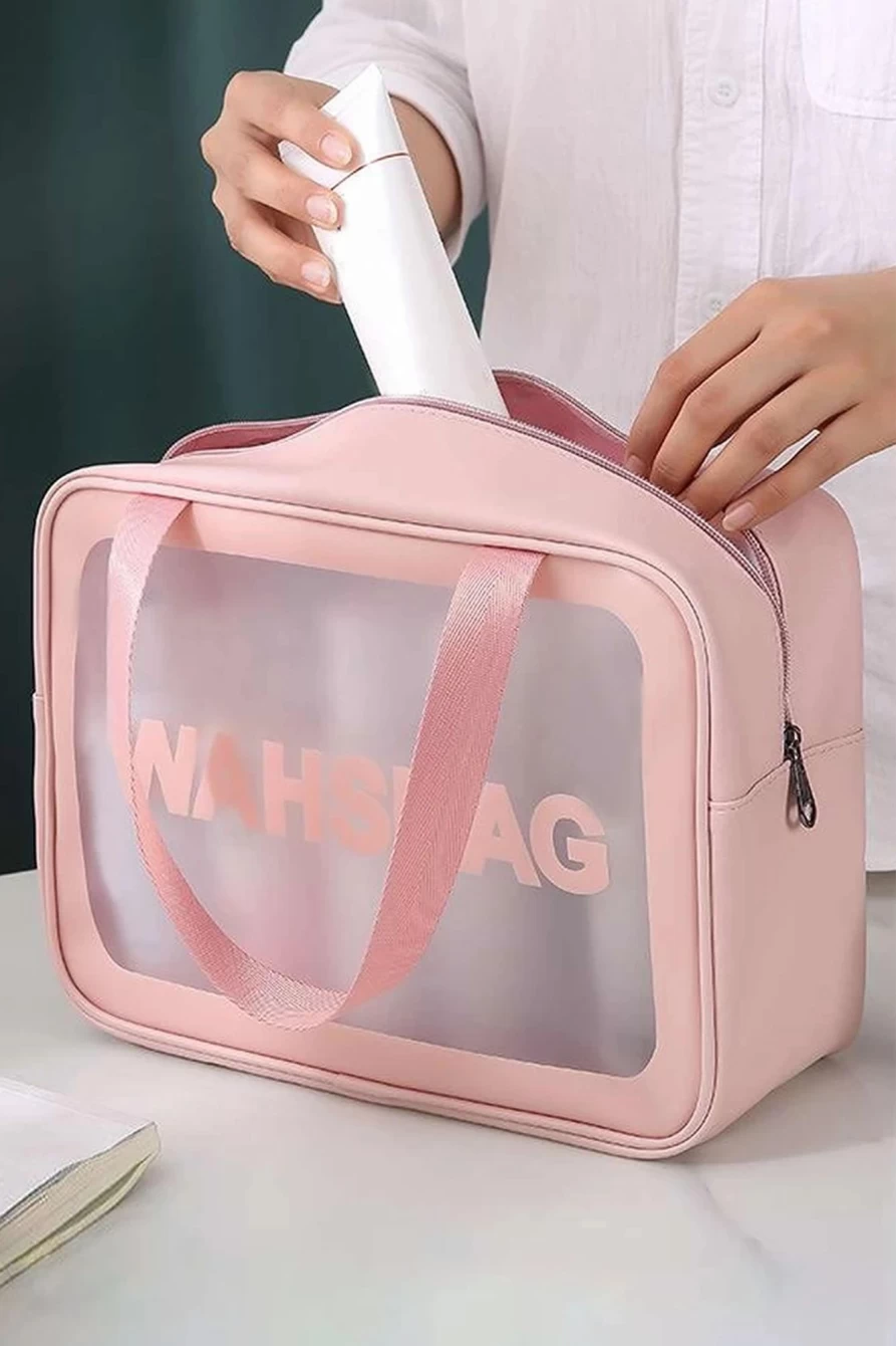 Shewin Women's Pink Washbag Set - Clear Frosted Waterproof Cosmetic & Toiletry Travel Bag