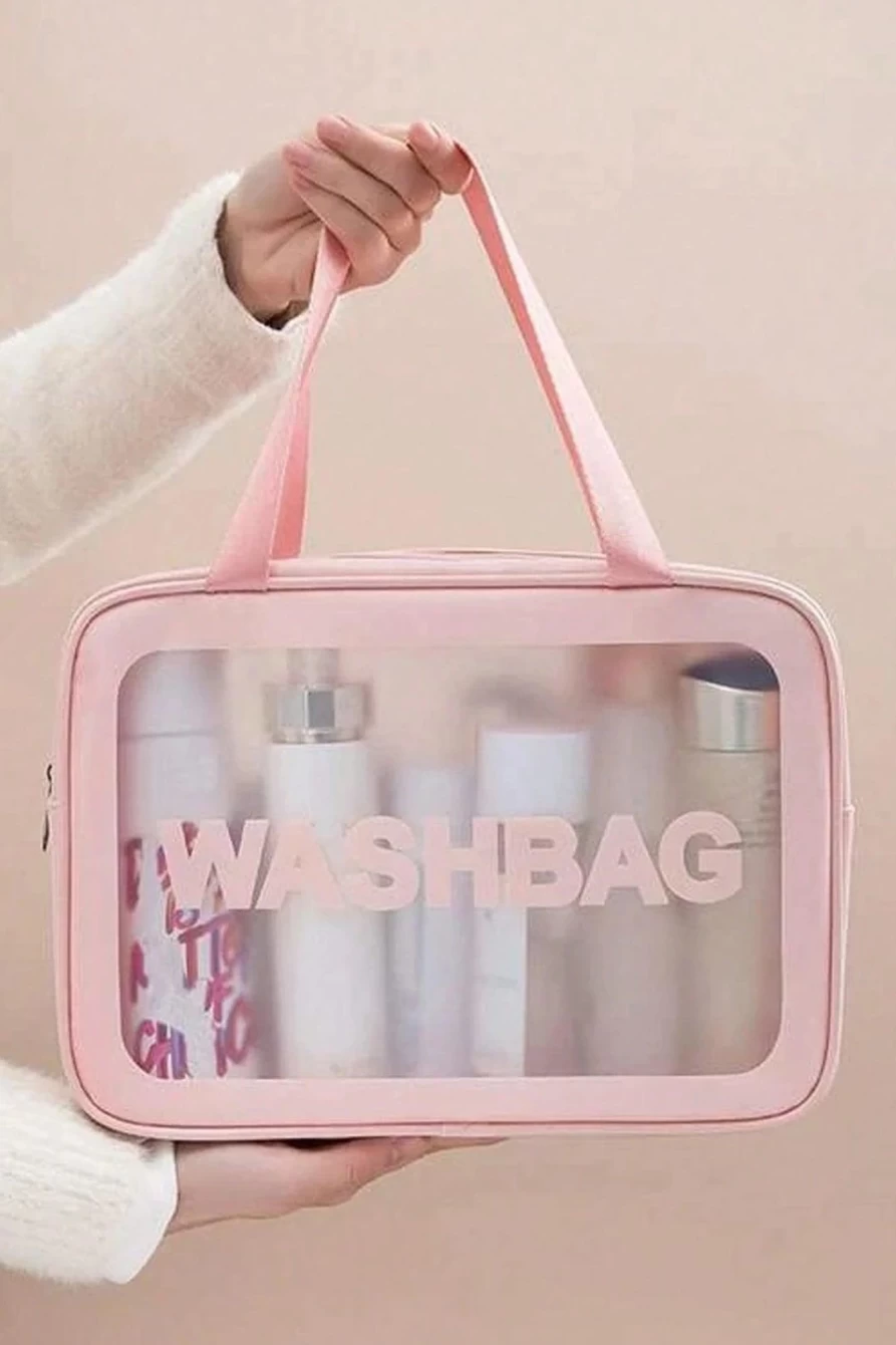 Shewin Women's Pink Washbag Set - Clear Frosted Waterproof Cosmetic & Toiletry Travel Bag