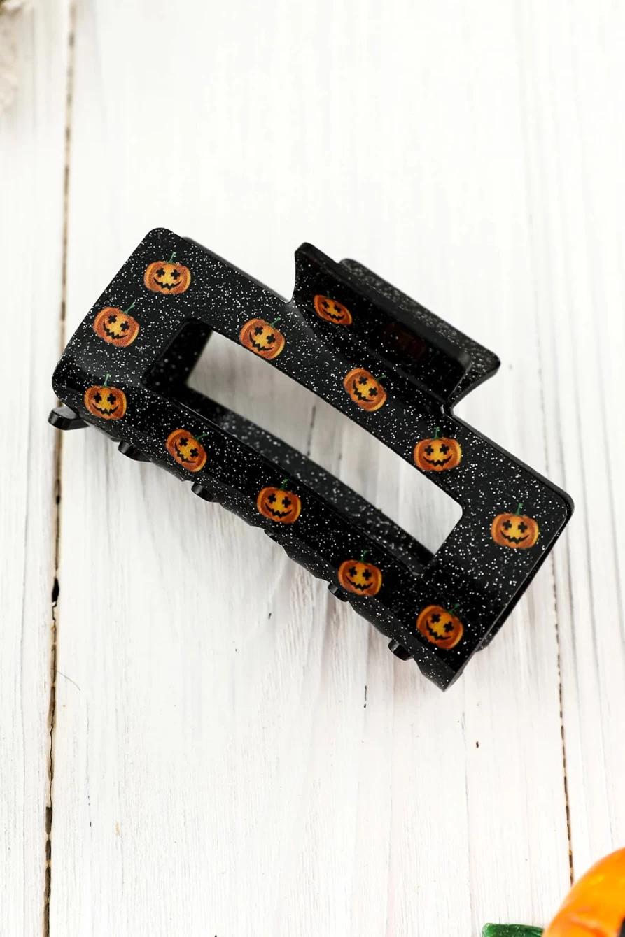 Shewin Women's Black Halloween Pumpkin Face Square Shark Hair Clip