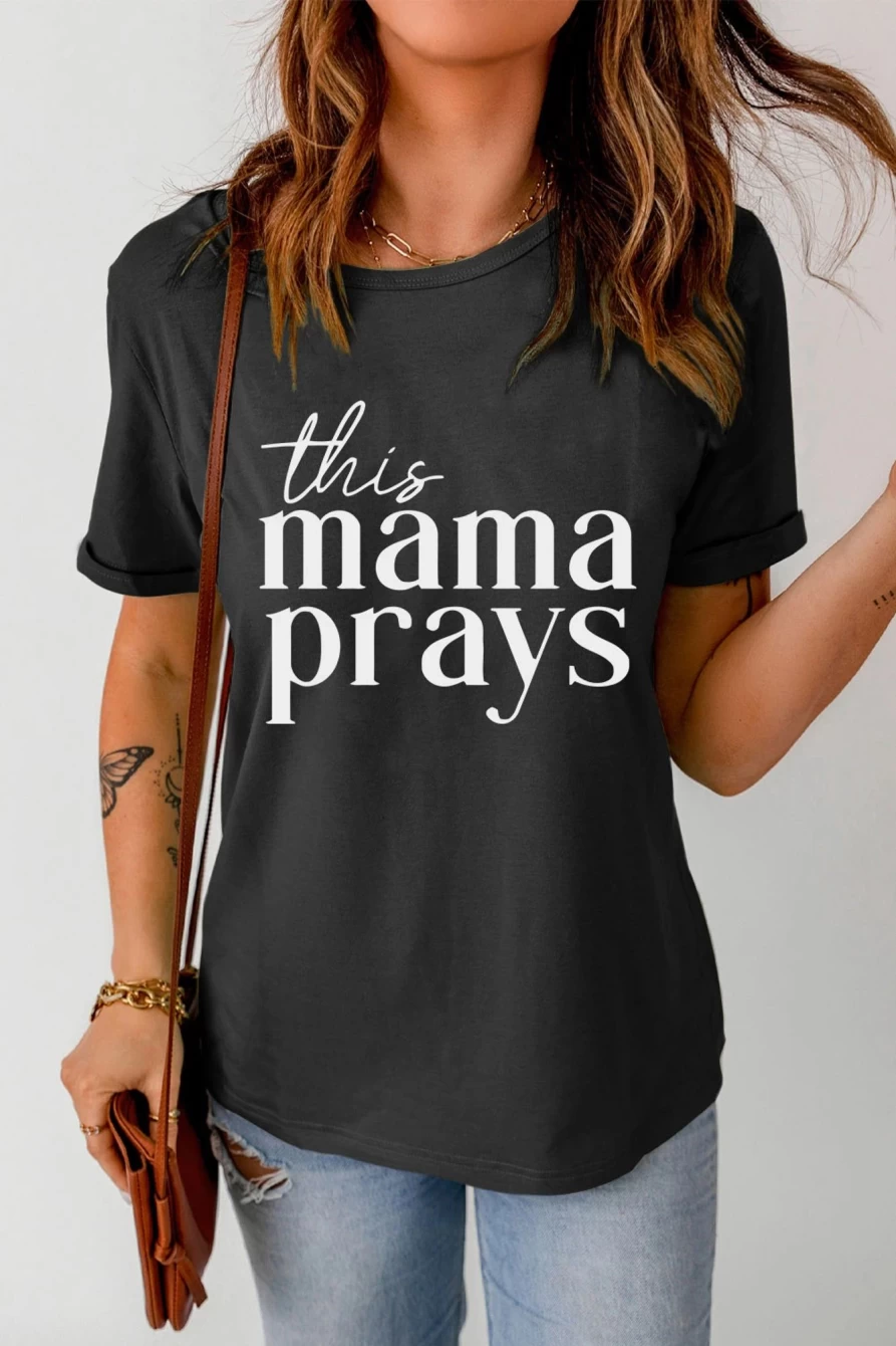 Shewin Women's Black Casual Short Sleeve Crew Neck T-Shirt