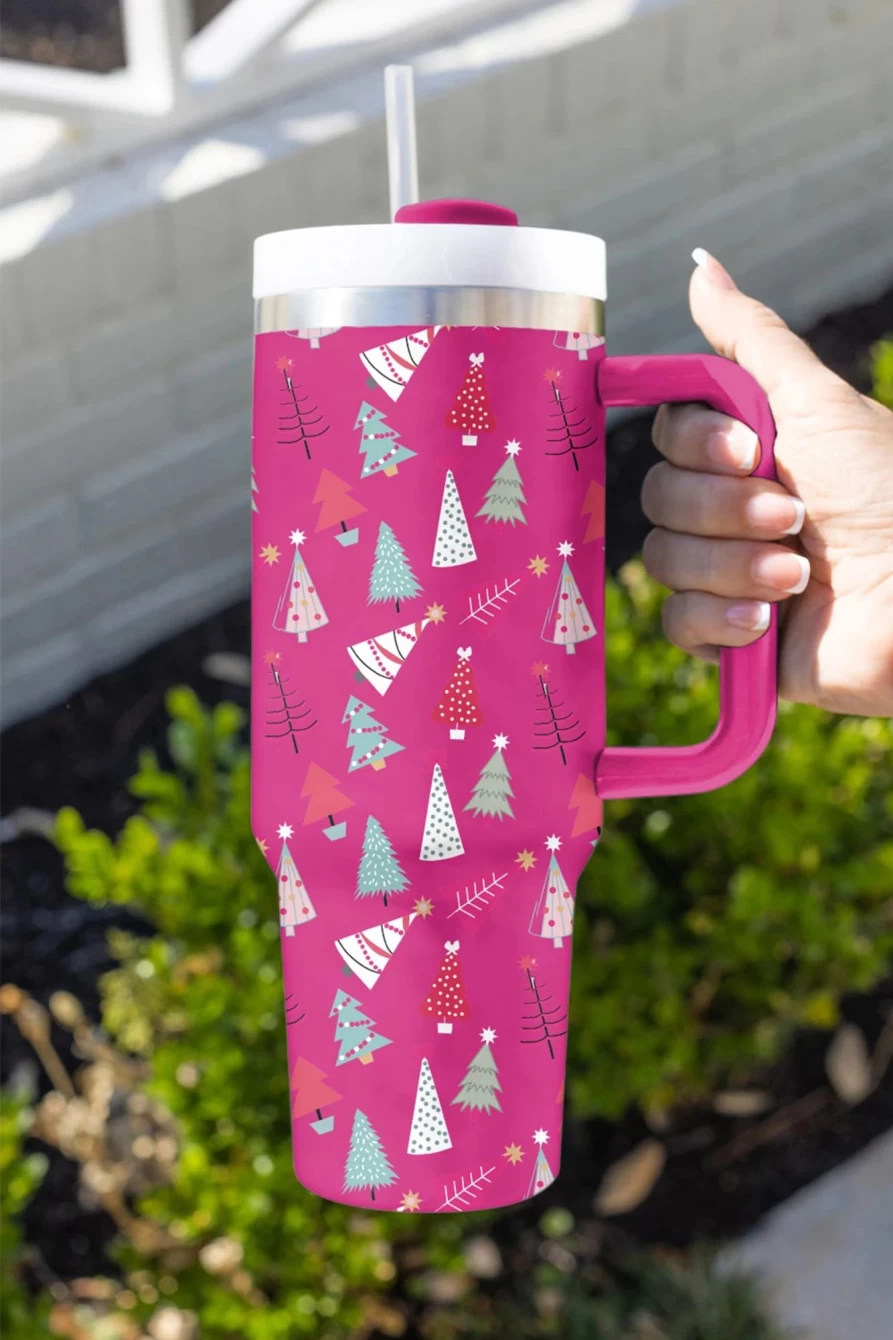 "Shewin Rose Red Christmas Tree Thermos Cup for Women - Cute Cartoon Printed Insulated Travel Mug"