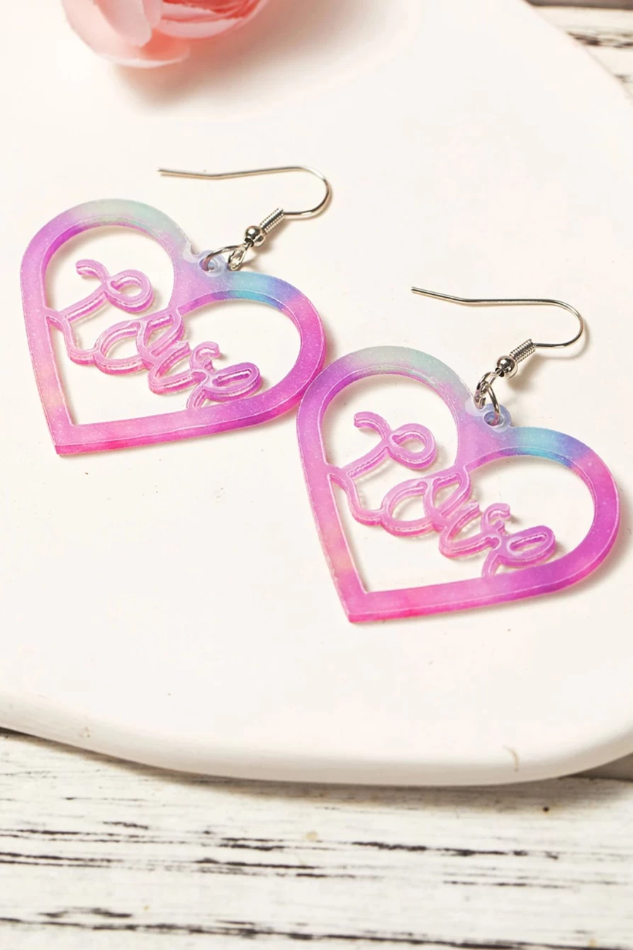Shewin Pink Heart Drop Earrings for Women - Valentine's Day Hollow Love Dangle Earrings