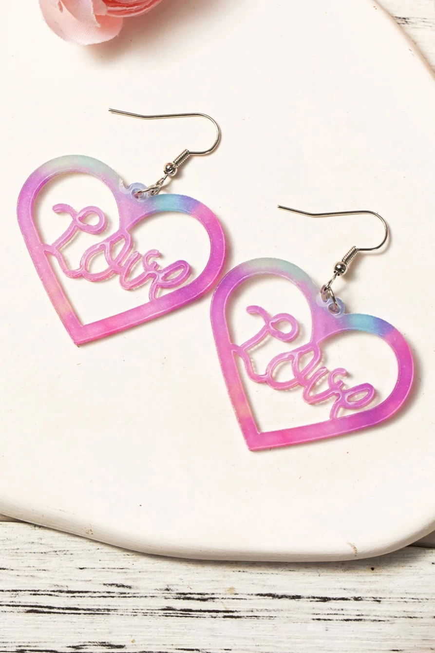 Shewin Pink Heart Drop Earrings for Women - Valentine's Day Hollow Love Dangle Earrings