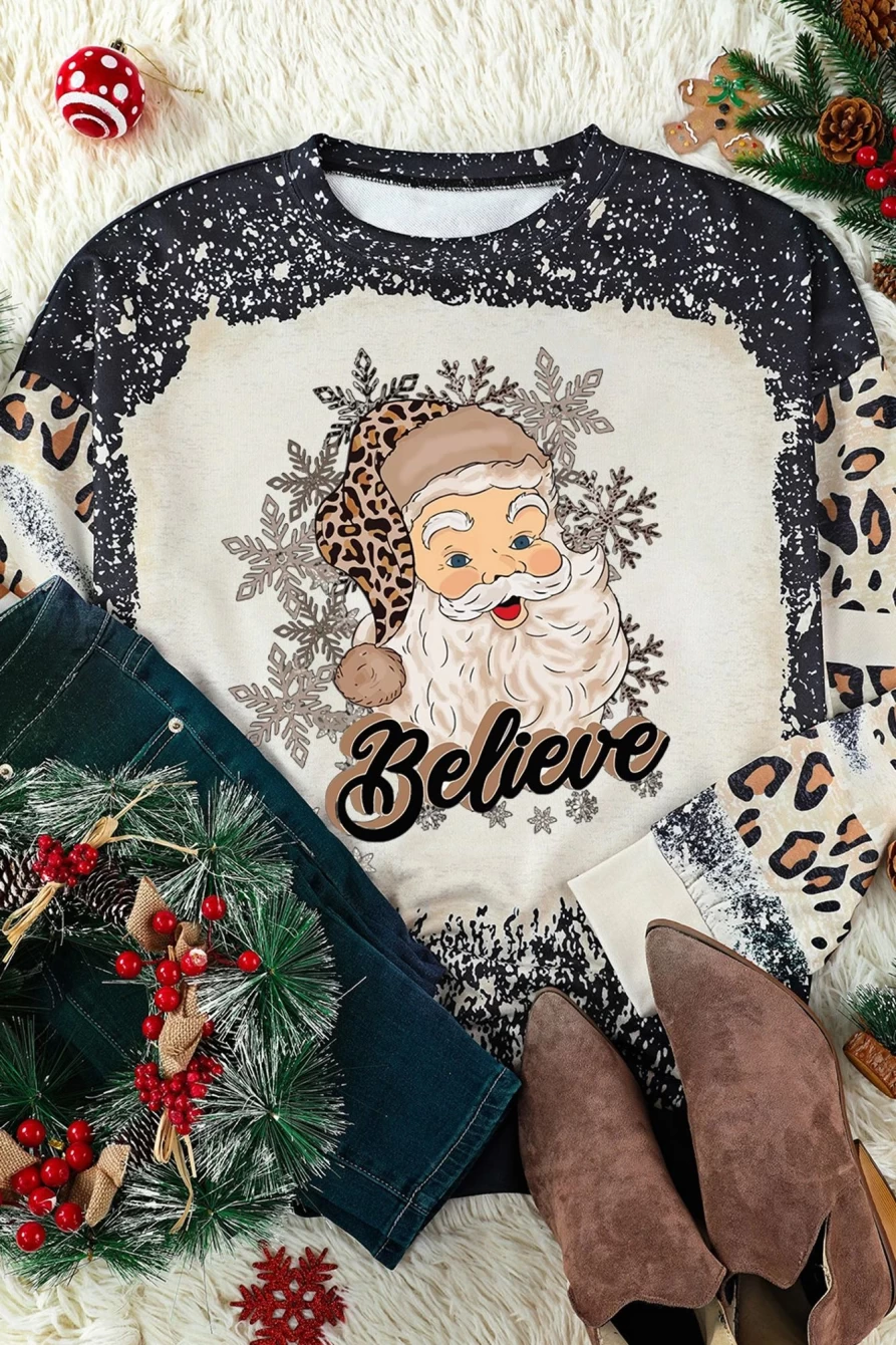 Shewin Women's Black Christmas Santa Claus Graphic Casual Sweatshirt