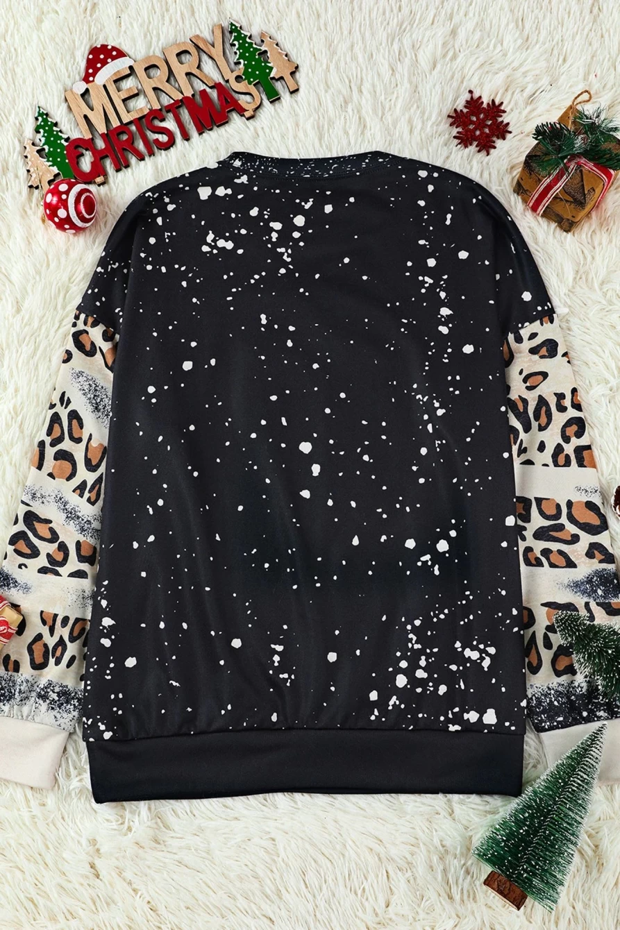 Shewin Women's Black Christmas Santa Claus Graphic Casual Sweatshirt