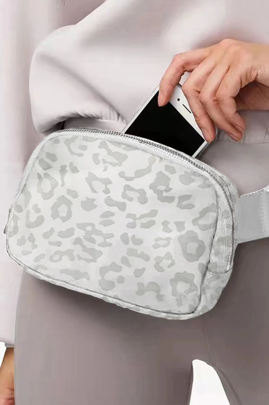 Shewin Women's White Leopard Print Canvas Waist Pack Belt Bag 20x5x14cm Crossbody Fanny Pack with Buckle Closure