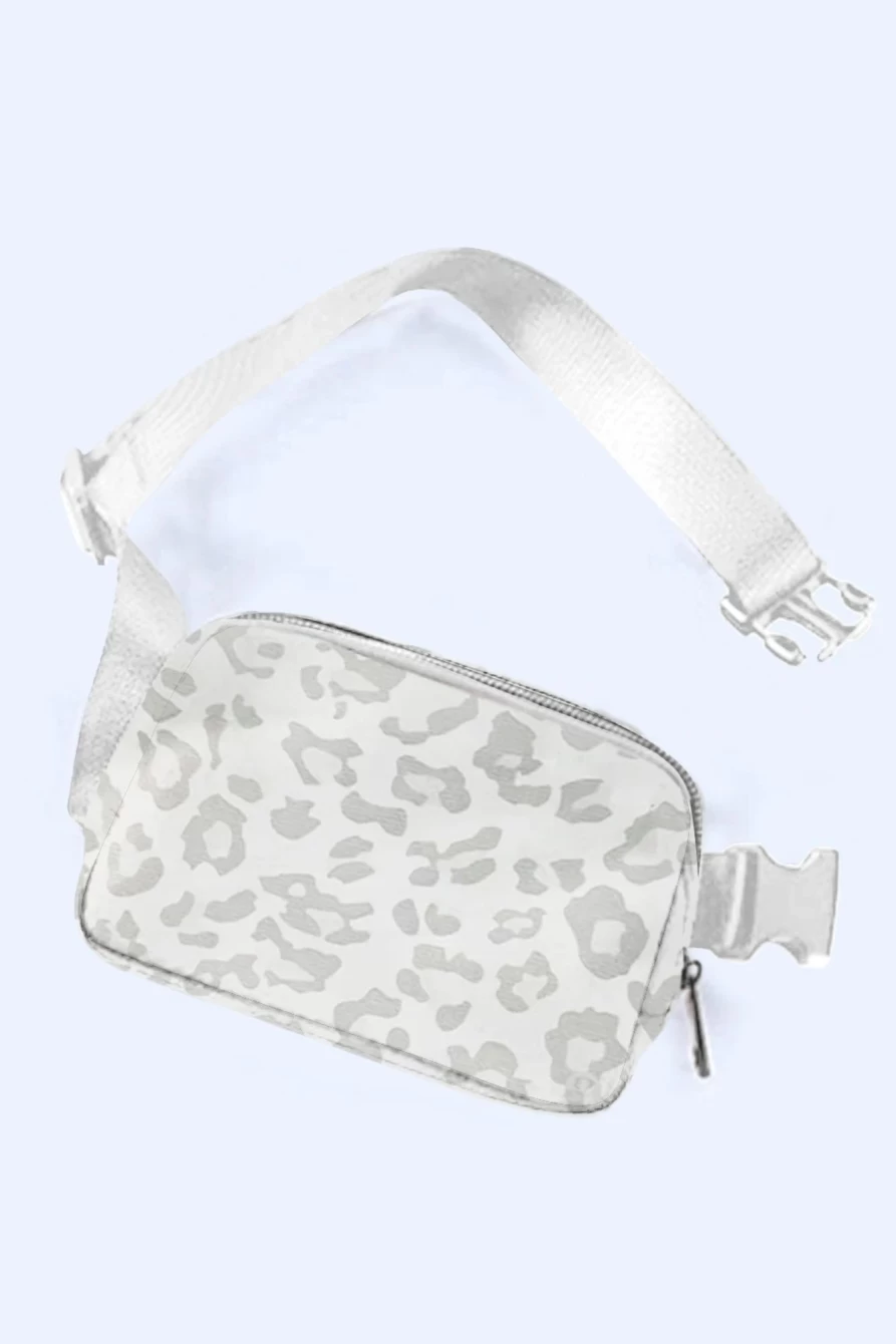 Shewin Women's White Leopard Print Canvas Waist Pack Belt Bag 20x5x14cm Crossbody Fanny Pack with Buckle Closure