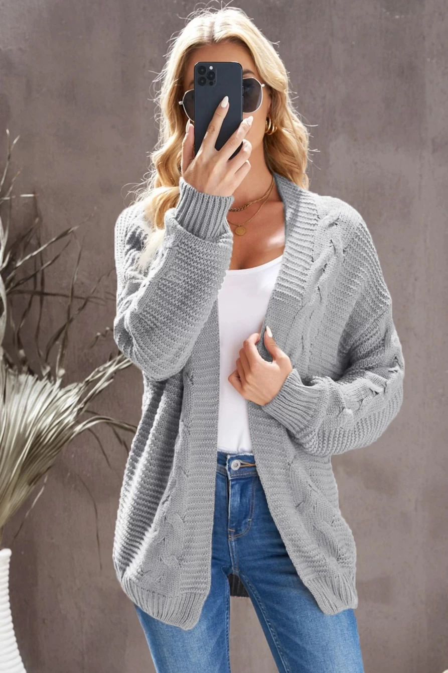 Shewin Women's Gray Casual Long Sleeve Knitted Cardigan Sweater