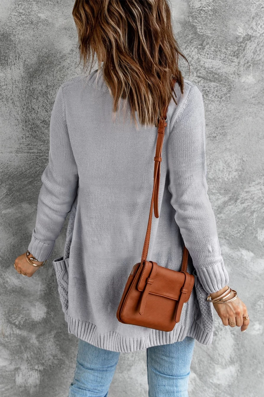 Shewin Women's Gray Button Front Long Sleeve Fall Cardigan Sweater