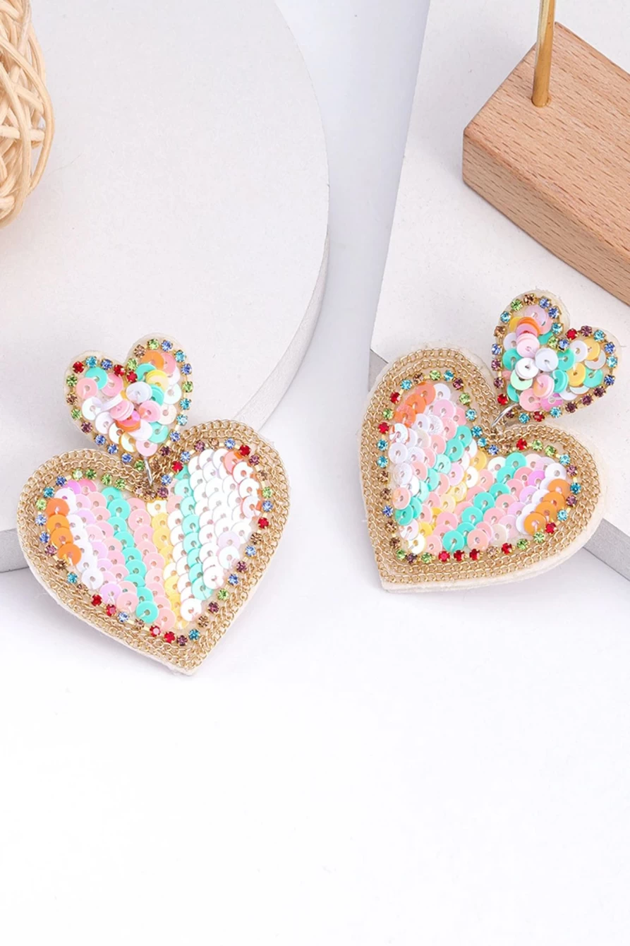 "Shewin Pink Sequin Heart Drop Earrings for Women - Valentine's Day Gift"