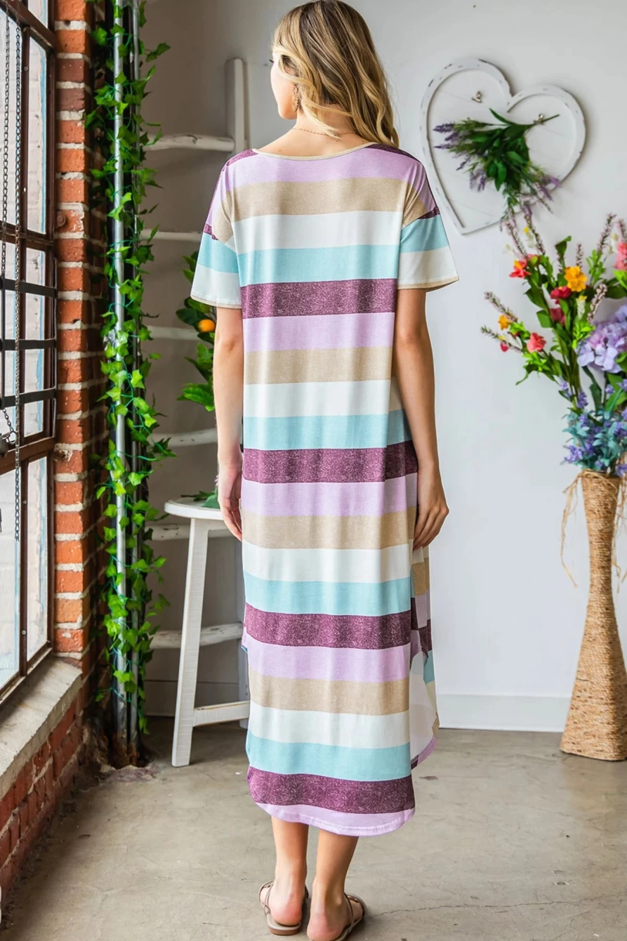 Shewin Women's Striped Casual T-Shirt Dress - Summer Multicolor S Print Fashion Tee