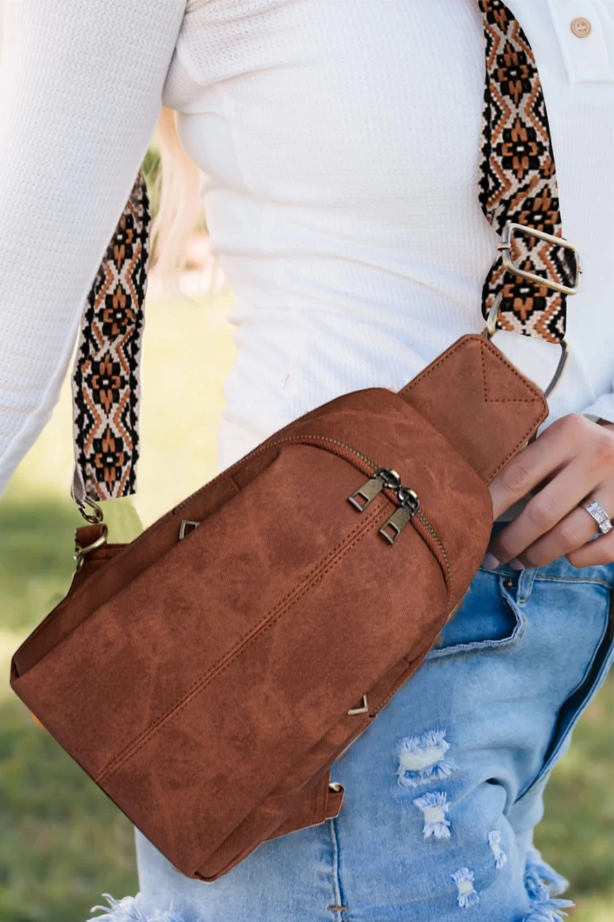 Shewin Women's Vintage Coffee Crossbody Bag with Printed Straps