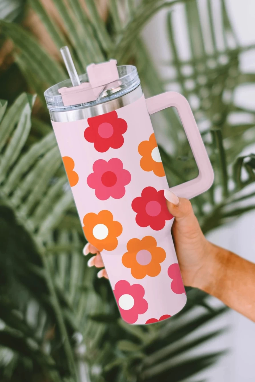 "Shewin Multicolor Floral Print Stainless Steel Tumbler for Women - Insulated Handled Travel Mug"