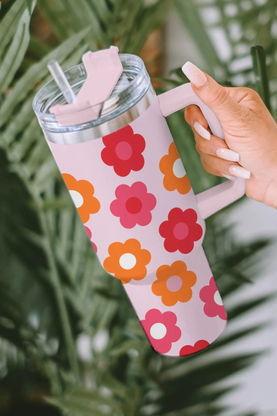 "Shewin Multicolor Floral Print Stainless Steel Tumbler for Women - Insulated Handled Travel Mug"