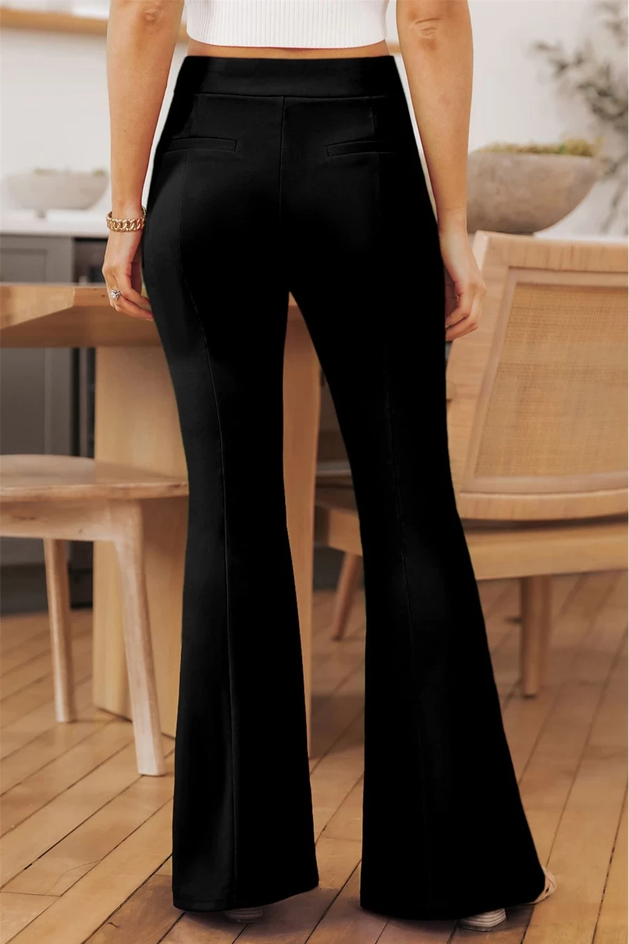 Shewin Women's Black High Waist Split Hem Casual Pants - Trendy Comfort Fit