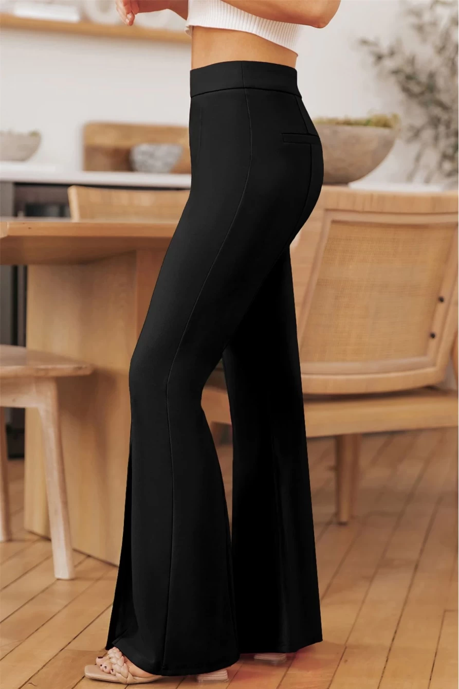Shewin Women's Black High Waist Split Hem Casual Pants - Trendy Comfort Fit