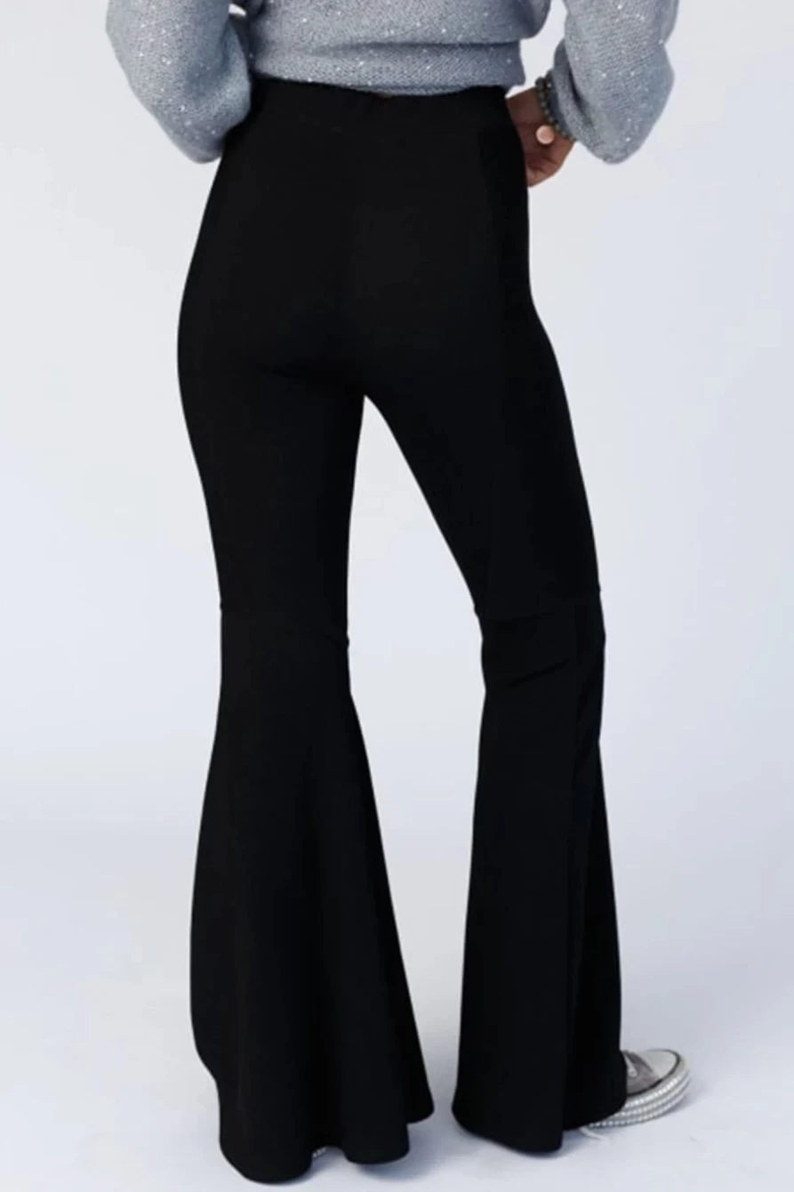 Shewin Women's Black High Waist Ribbed Flare Leg Pants - Stretchy Slim Fit Bootcut Trousers