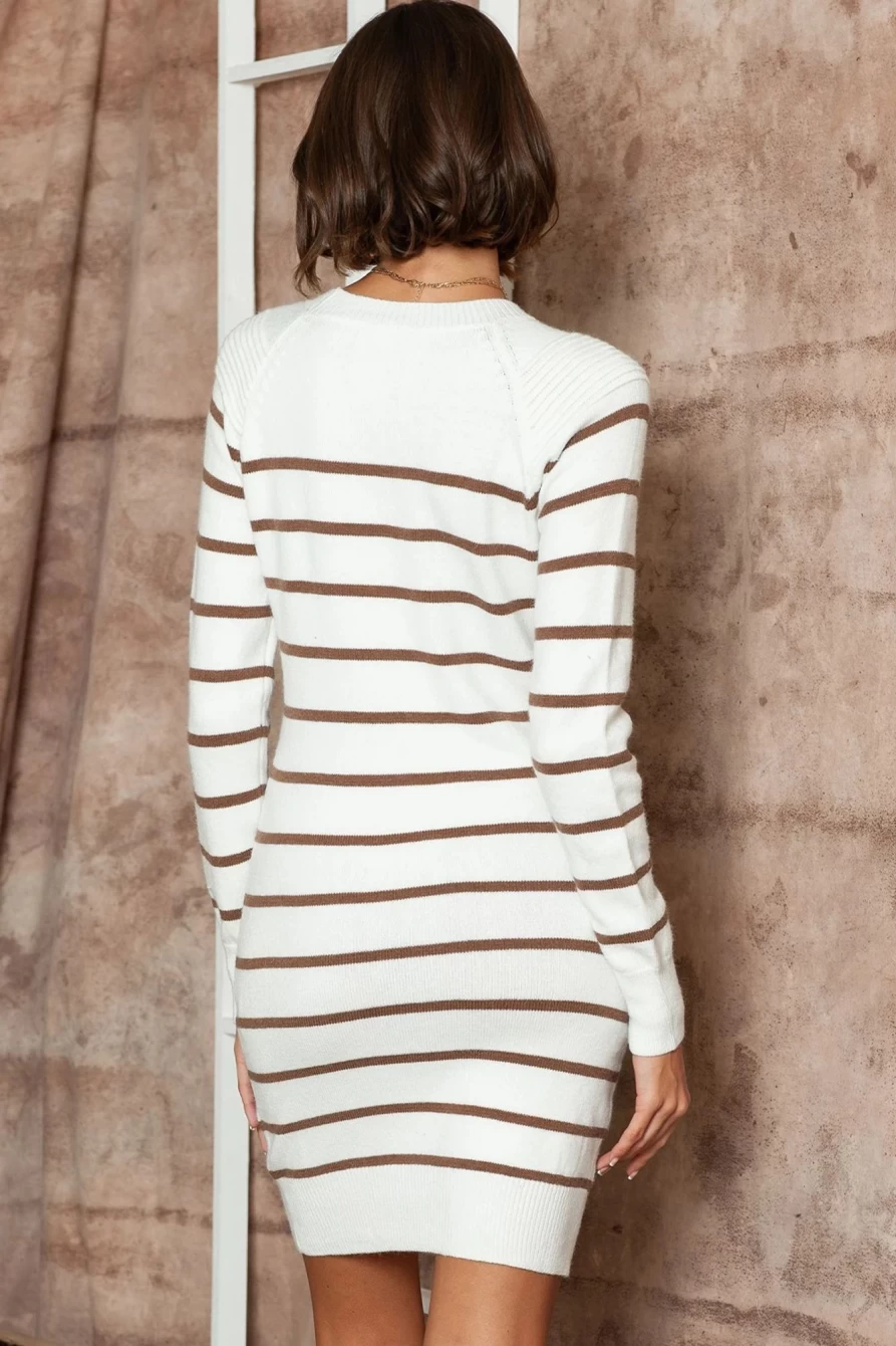 Shewin Women's Striped Button Ribbed Short Sweater Dress