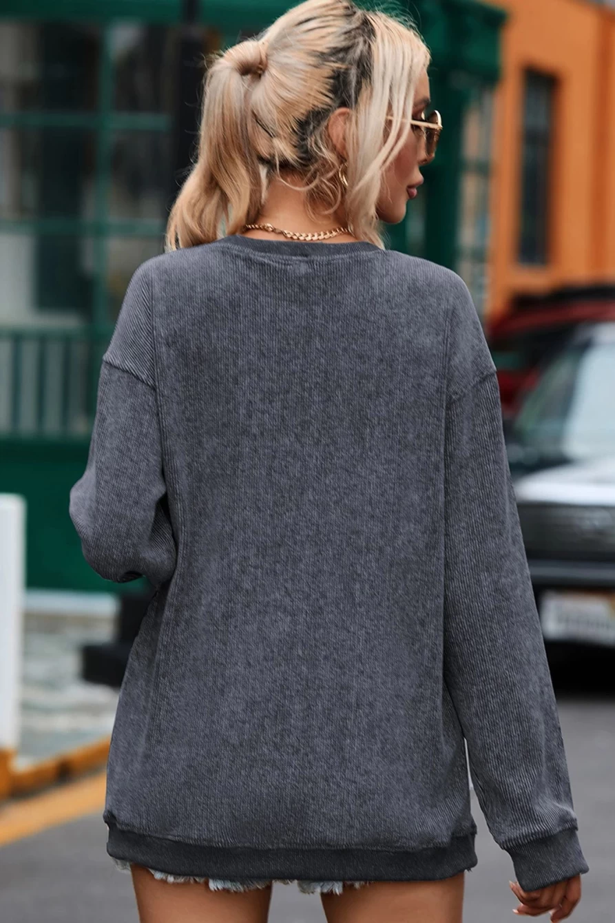 Shewin Women's Gray Merry And Bright Graphic Drop Shoulder Sweatshirt