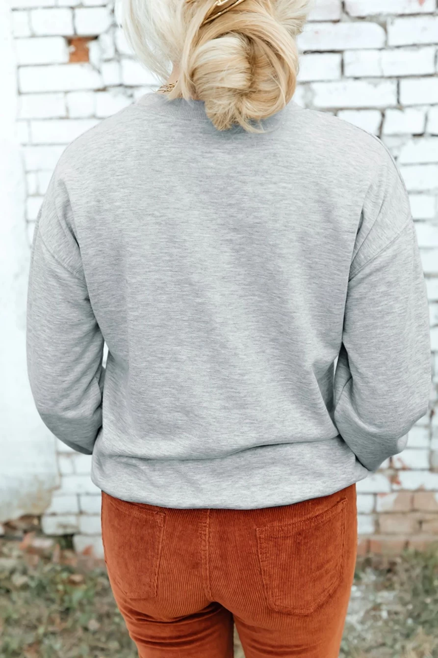 Shewin Women's Gray Turkey Graphic Pullover Sweatshirt - Cozy Gooble Gooble Print Hoodie